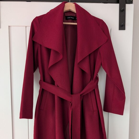 CHICWISH Free Myself Open Front Wool-Blend Coat in Wine, size M - Picture 2 of 10